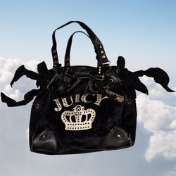 Vintage Black Juicy Couture Purse Tote Bag Satchel Velour Daydreamer Y2K Handbag