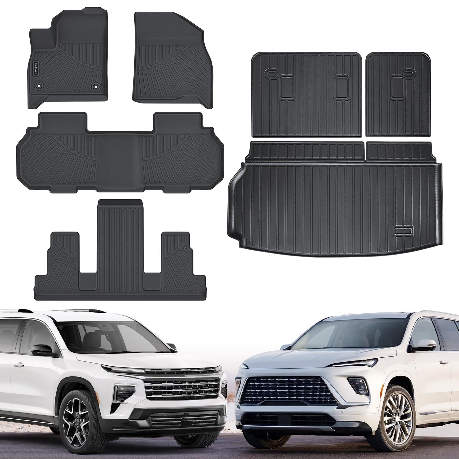 Floor Mats & Cargo Liner Fit for 2025 Buick Enclave & 2024 2025 Chevy Traverse (7 Seats),All Weather Protection,Anti-Slip TPE Floor Mats & Trunk Mat f