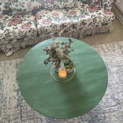 Chic Green and Gold Round Wooden Table with Gold legs- Refinished