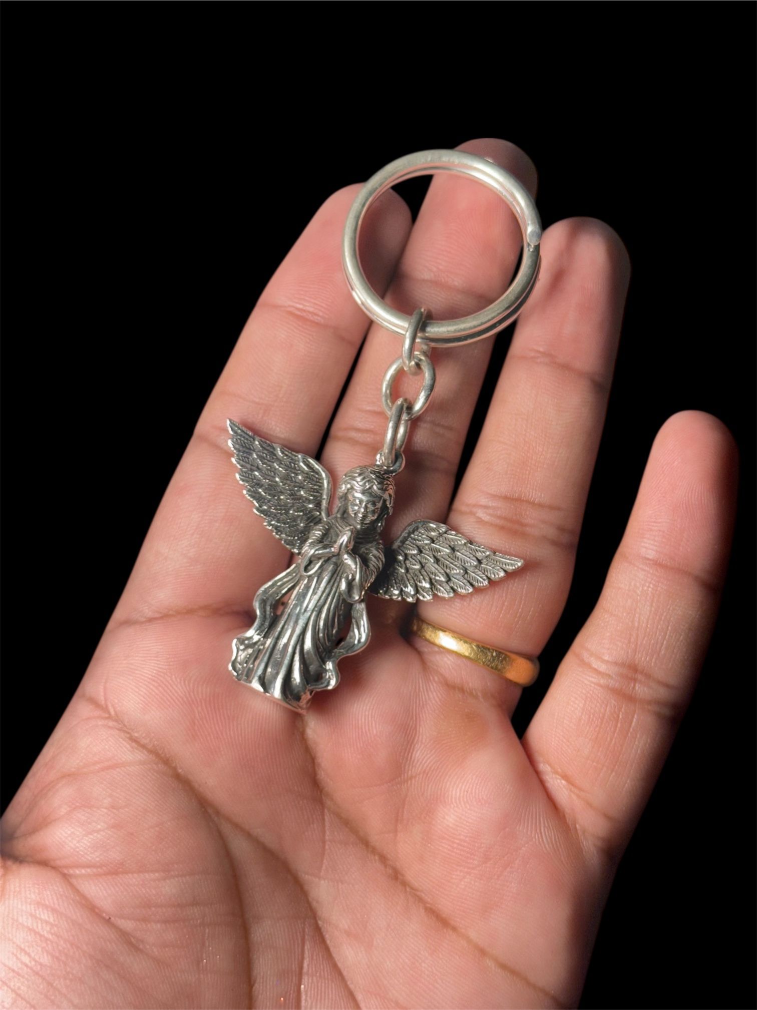 925 Sterling Silver Angel Keychain | Guardian Angel Protection Charm | 27.7g