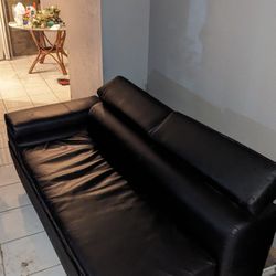 Black Genuine Leather Sofa Set With Barstools 