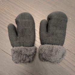 Unisex Kids Toddler Winter Mitten Pair - Knit, Fleece Lined, 3T-8 Years, Gray