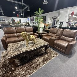 2 Pc Power Recliner With Free Glass Coffee Table Set