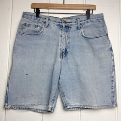 Amax Denim Shorts Mens 34 (32x7”) Light Wash Cut Off Jean Raw Hem Vintage Skater