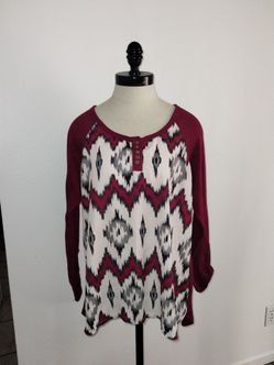 Rewind Brand Juniors Burgundy 3/4 Sleeve Tribal Print Blouse Size XL