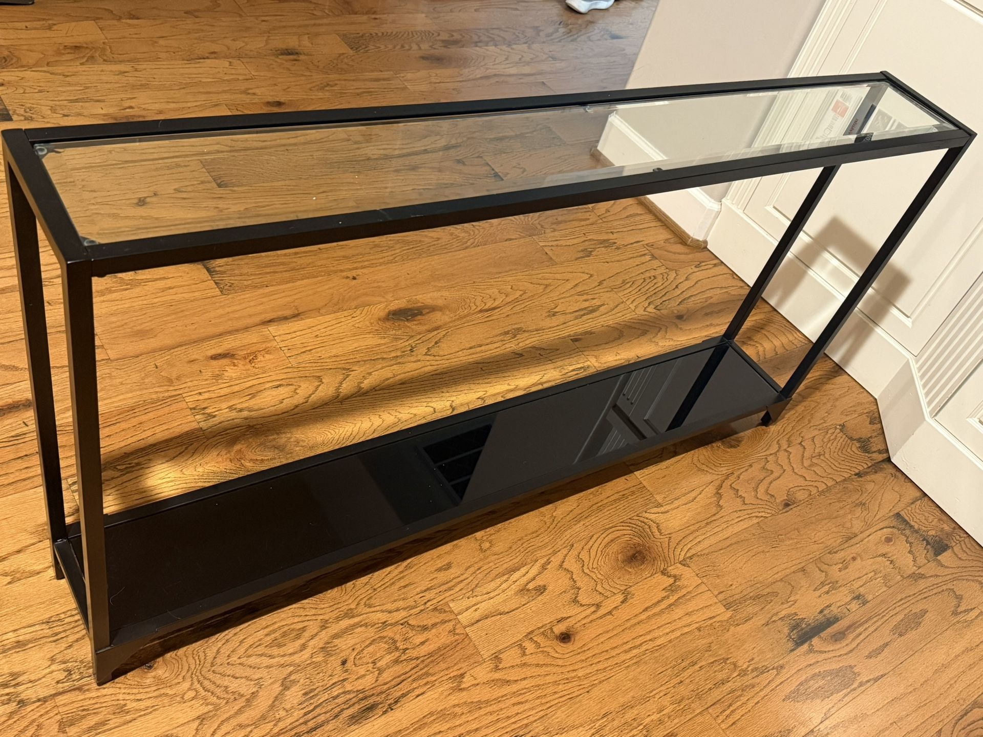 Glass And Black Metal Console Table 