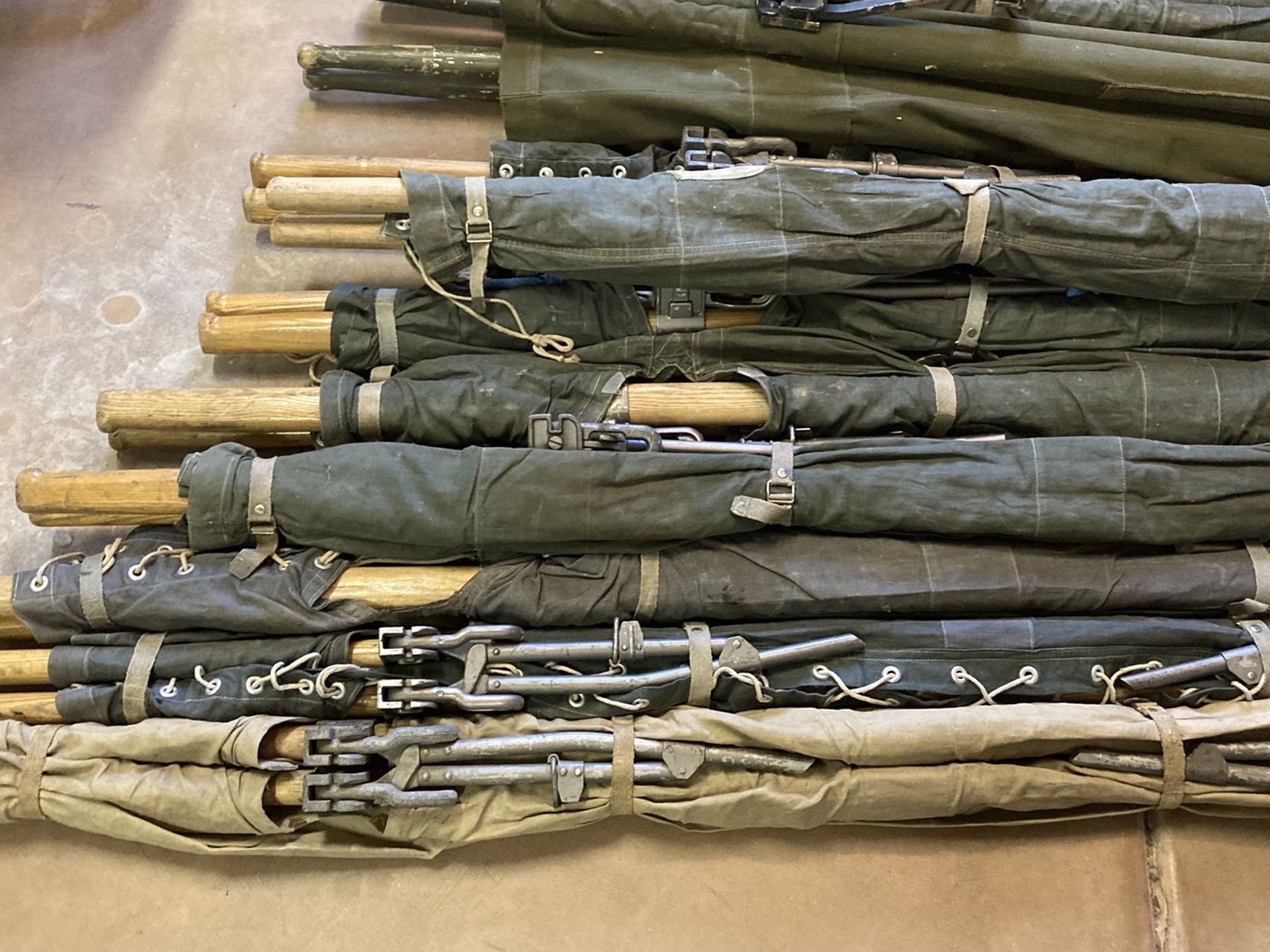 Large collection lot of vintage military stretchers gurney litter hospital medic gear WW2 WWII post war
