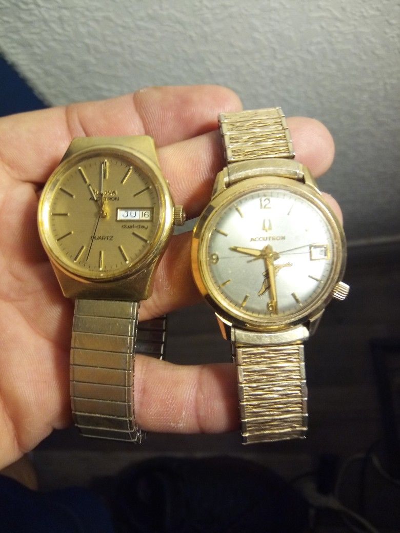 2 Vintage Bulova Accutron 1979 10k Gold Plated Back