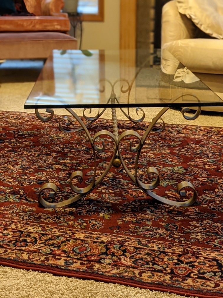 1950's Vintage Gilt Iron And Glass Coffee Table