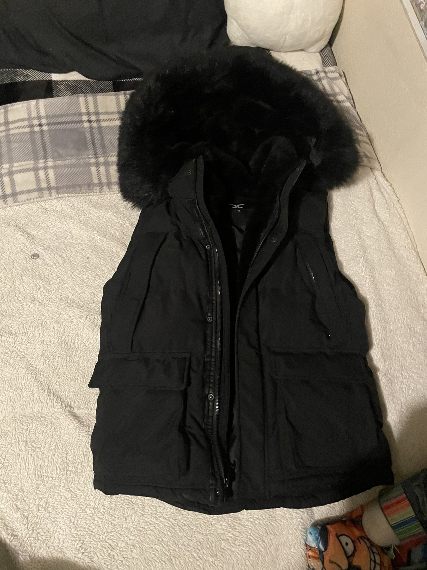 black puffer vest with furr