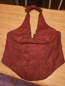 Women's Burgundy Halter Corset Top Size L.