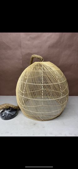 1 Light Rattan Chandelier, Large 19.68"W Boho Woven Lamp Shade Lampshade for Restaurants, Handmade Rope Pendant Light, Coastal Wicker Hanging Lighting