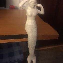 White Painted Cast Iron Mermaid 