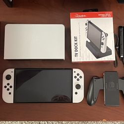 Nintendo Switch OLED W/extra Dock, Case, And 128gb MicroSD Card