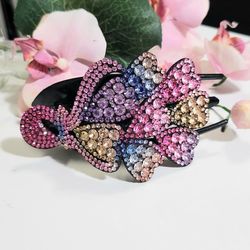 Large Women's pink heart hearts rhinestones Hairpin Hair Clip Claw Pin Gift