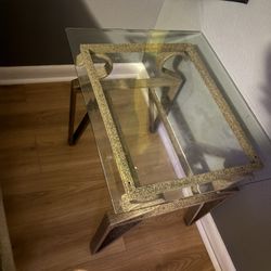 Vintage Geometric Glass Brass Coffee Table 