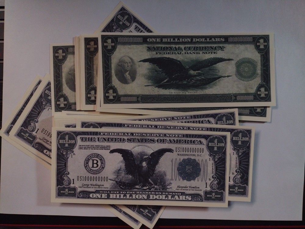Commemorative **ONE BILLION DOLLARS**National Currency Federal Bank Not.(High Quality Color Prints. (1) One Not Cost: $14 Quality Not is Available:99