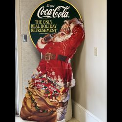 VINTAGE - LARGE COCA COLA STORE DISPLAY SANTA CLAUS CARDBOARD DIE CUT 6 Feet High