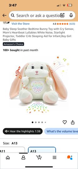 Brand New Baby Sleep Soother Bedtime Bunny Cry Sensor Shower Gift Toy Music