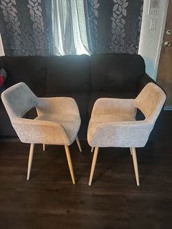 Covet Armchairs Set of 2 by Hashtag Home – Beige Fabric – Gently Used