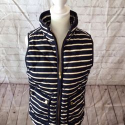 J Crew women down puffer full zip double pocket nautical striped vest XXS