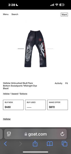 Hellstar Airbrushed Skull Flare Bottom Sweatpants 'Midnight Dye Black'