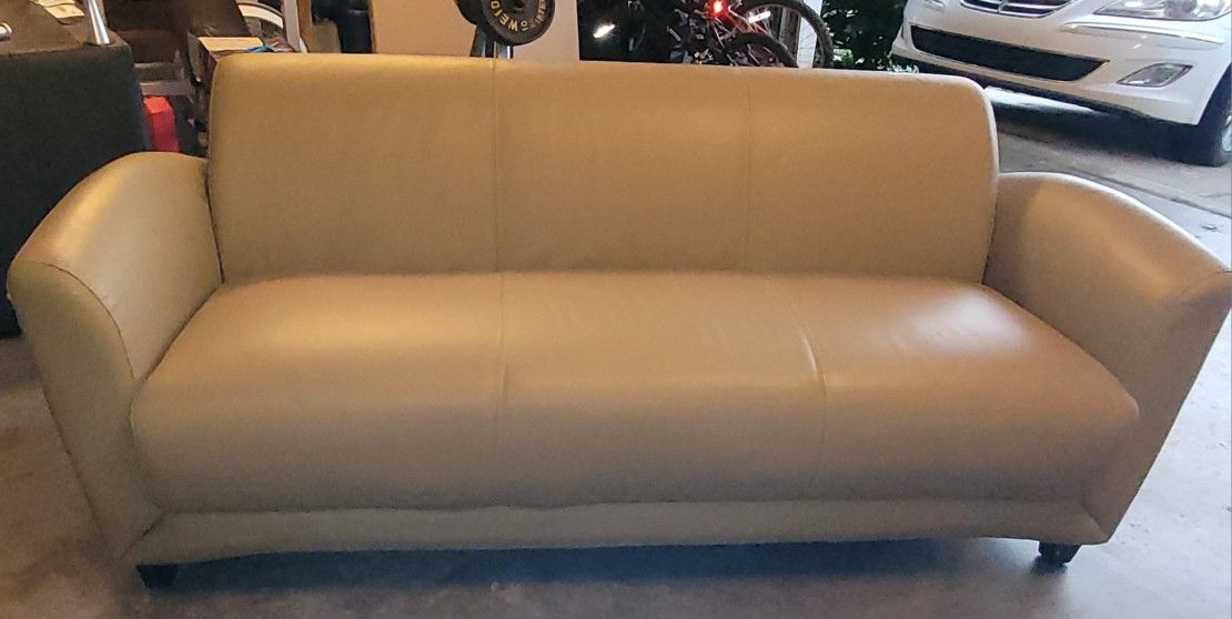 Beige Faux Leather Sofa
