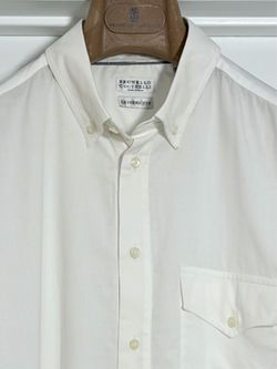 Brunello Cucinelli Men's White Shirt Long-Sleeve Light Cotton Leisure Fit Size M (48)