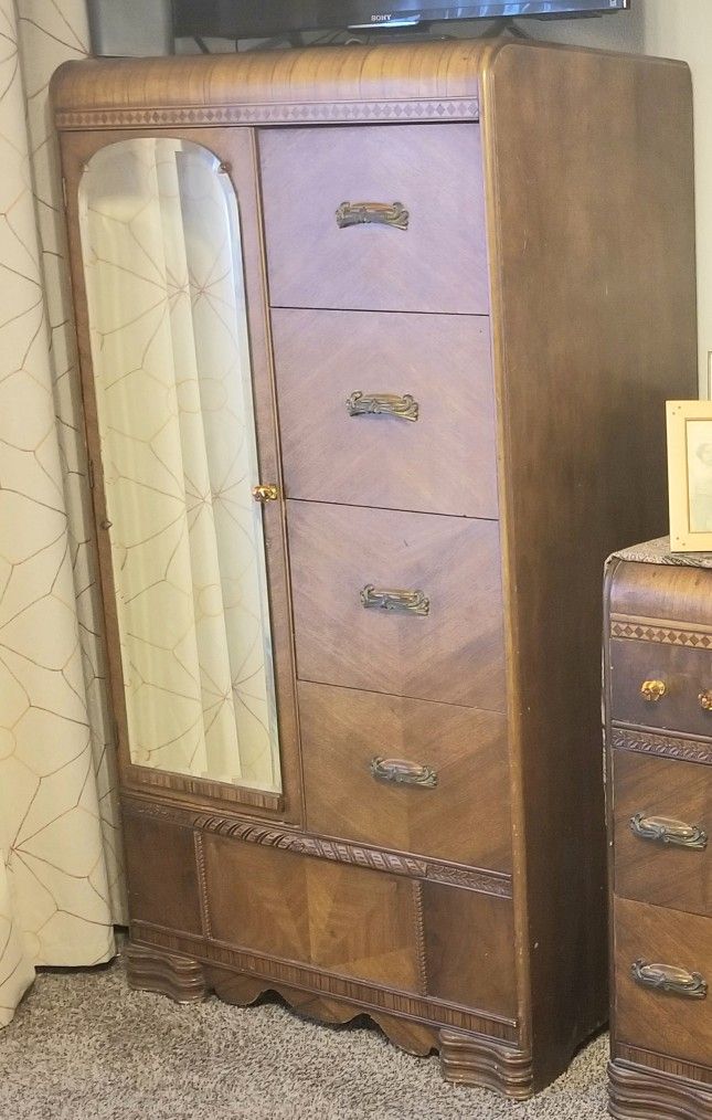 Vintage Art Deco Waterfall Wardrobe Chifferobe
