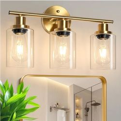 4672: New Modern Bathroom Light Fixtures, 3 Light Vanity Lights, Gold Wall Lamp with Clear Glass