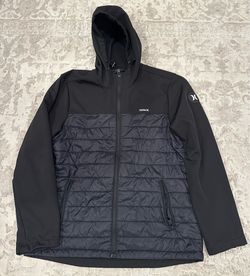 Hurley Black Jacket Adult Hybrid Softshell Puffer Coat Hooded  Mens Large