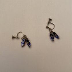 Vintage 50s Screw Back Blue Delft Earrings