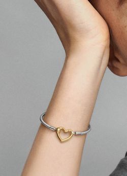 Two tone open heart charm  bracelet