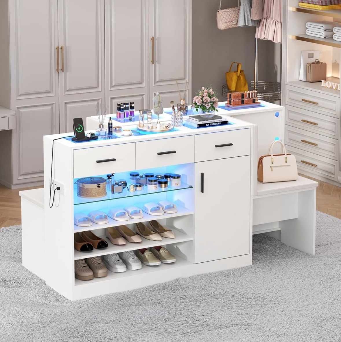 New Wardrobe Armoire Closet with Charging & LED Light