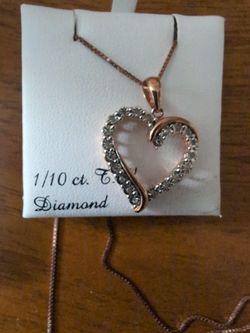 Valentine Heart ❤️ Diamond Pendant And Chain 14k Gold Over Sterling 
