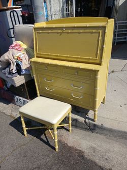 THOMASVILLE Allegro  Faux Bamboo Yellow & White Secretary Desk