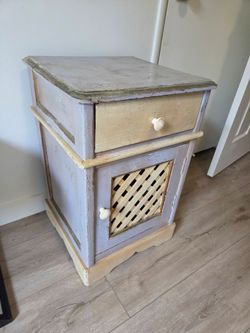 Rustic Cottage Lavender & Cream Side Table with Lattice Door