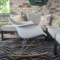 Modern Eames Style Plastic Rocking Chair with Metal Wood Base
