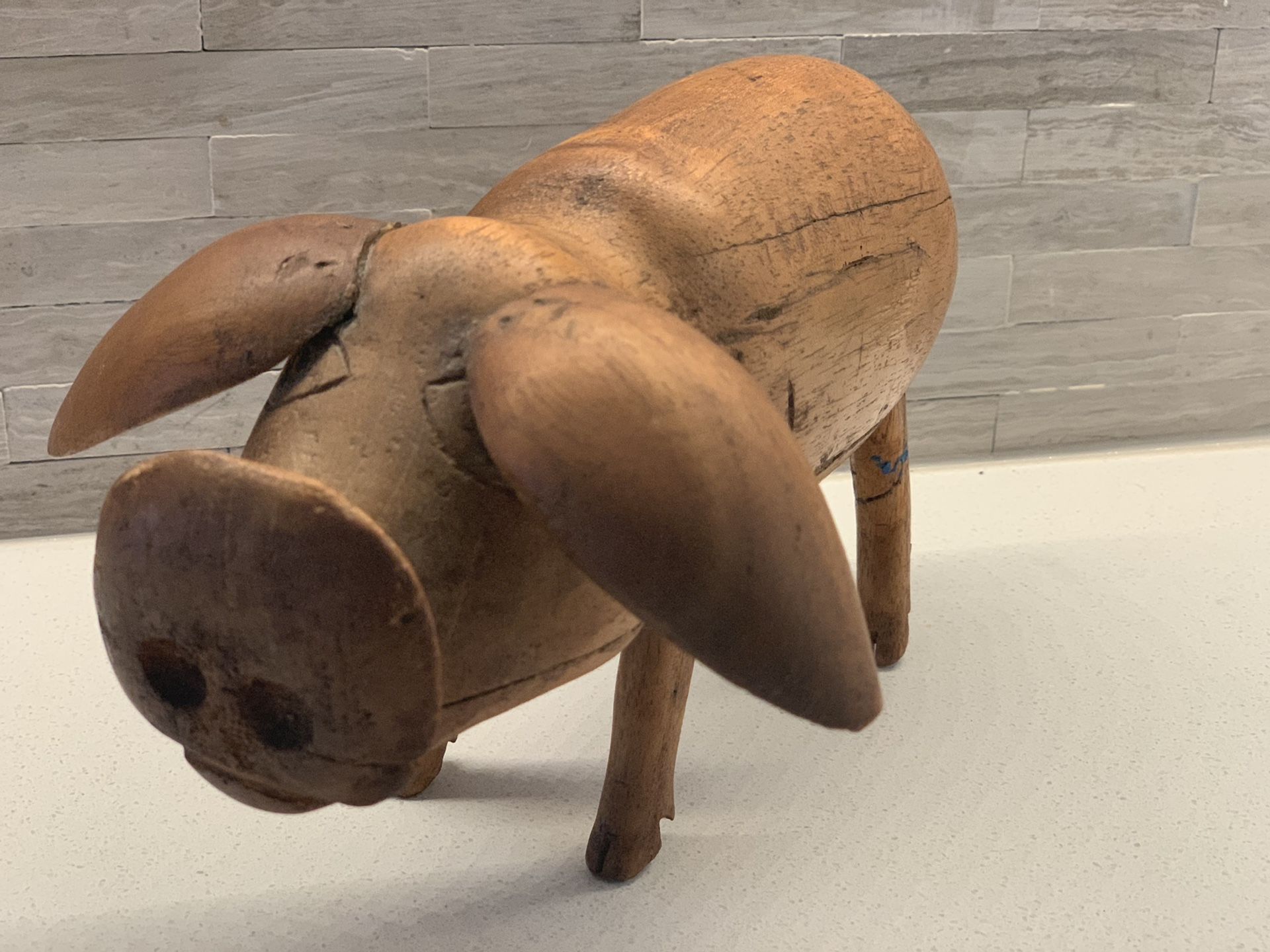 Vintage Wood Hand Carved Pig