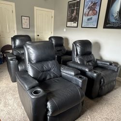 4 Used Havertys Leather Recliner Theatre Seats