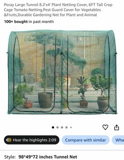 Poray Large Tunnel Plant Netting Cover 8.2'x4' 6FT