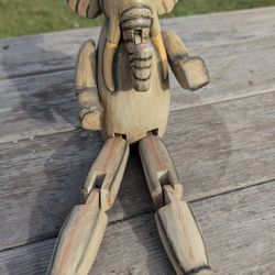 Vintage Hand-Carved Wooden Elephant Doll - Articulated Folk Art - 14" Tall

