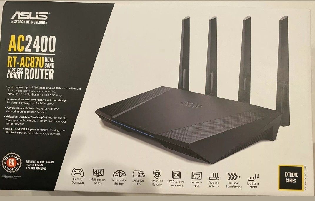 Brand new opened box ASUS RT-AC87U AC2400 1734 Mbps 7-Port Dual Band Gigabit Wireless WiFi Router