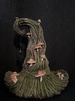 HALLOWS EVE Light Up Vine Tree Witch Hat With Spider 16.5” Halloween Forest
