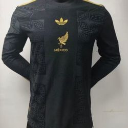 Soccer jersey Mexico  black jersey long sleeve 2025 🇲🇽 player version  and fan version Mexico de oro adults playera Negra fan version versión small 