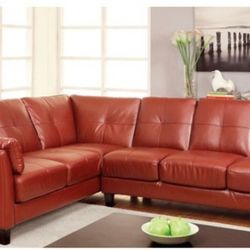 Brand New Mahogany Red Leather Contemporary Style Sectional Sofa