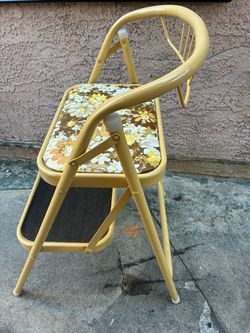 Vintage Yellow Metal Step Stool Chair