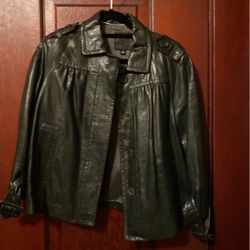 Leather Jacket Dark Green Size M Banana Republic
