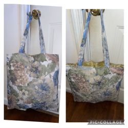 Large Floral Tote Bag, yellow floral interior, great for daily use, picnic and travel bag