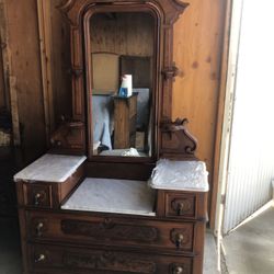 Antique Victorian Marble Top Dressing Table with Mirror